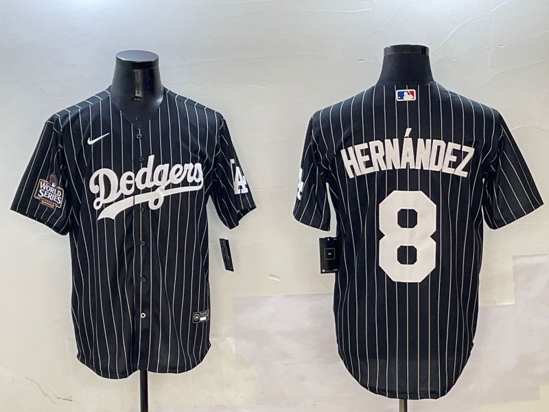 Men Los Angeles Dodgers #8 Hernandez Black Stripe Jointly Name 2025 Nike MLB Jersey style 2->los angeles dodgers->MLB Jersey